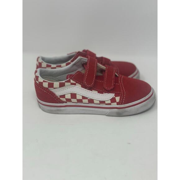Hard to Find! Toddler Vans Old Skool Red White Checker Velcro Sneaker Size 9 - Picture 3 of 7